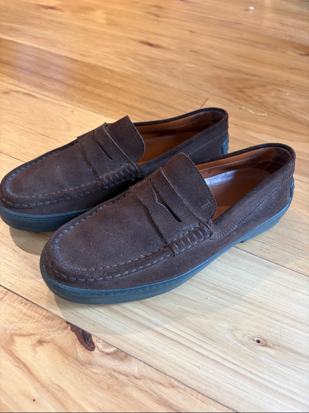 Tod's Brown Suede Penny Loafers with Rubber Sole